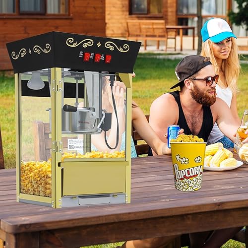 Miniatura 8 de Máquina de palomitas de maíz con carrito, ruedas y hervidor de 12 onzas, máquina para hacer palomitas de maíz, estilo vintage, máquina de palomitas