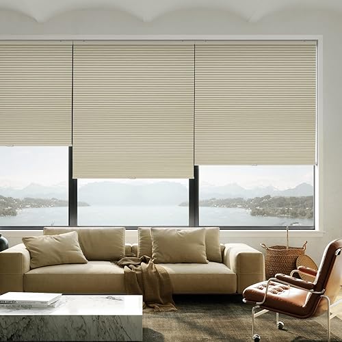Miniatura 4 de LazBlinds Persianas celulares opacas sin cordón, con bloqueo de luz de abeja, persianas plisadas para ventanas de 46 pulgadas de ancho x 64 pulgadas