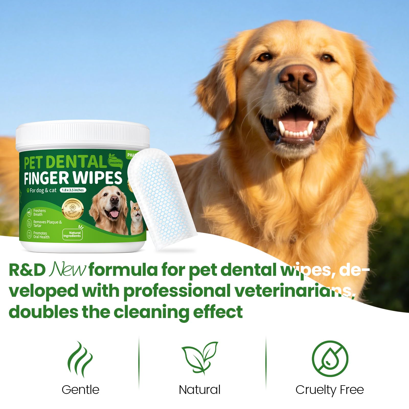 Dog Dental Care Wipes - 60Ct Tooth Brushing kit, Heavy Duty Teeth Cleaning for Dogs & Cats, Remove Tartar & Plaque, Dog Breath Freshener, Dog Toothbrush & Toothpaste Alternatives - image 5