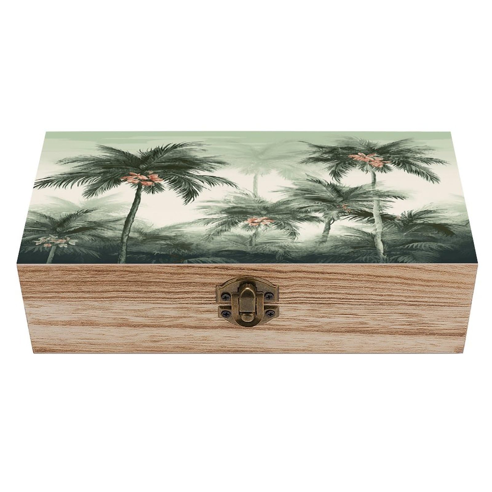 VstaDank Tropical Palm Trees Wooden Storage Box Decorative Jewelry Case with Lids Exquisite Wood Box Letters Gifts Acacia Wood Boxes Fashion Wooden Keepsake Boxes for Men Women