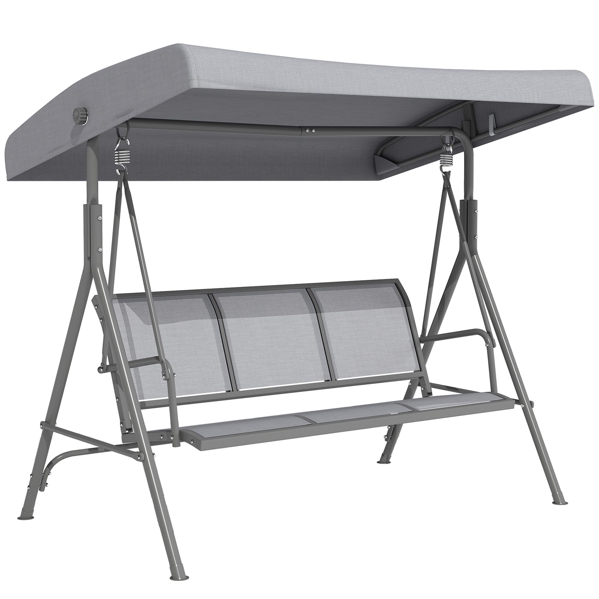 Outsunny Columpio de Jardín Exterior de 3 Plazas, 175x118x159 cm, Gris | Toldo Reclinable, Balancín de Jardín Exterior, Respaldo Transpirable, Marco de Acero, para Terraza Balcón
