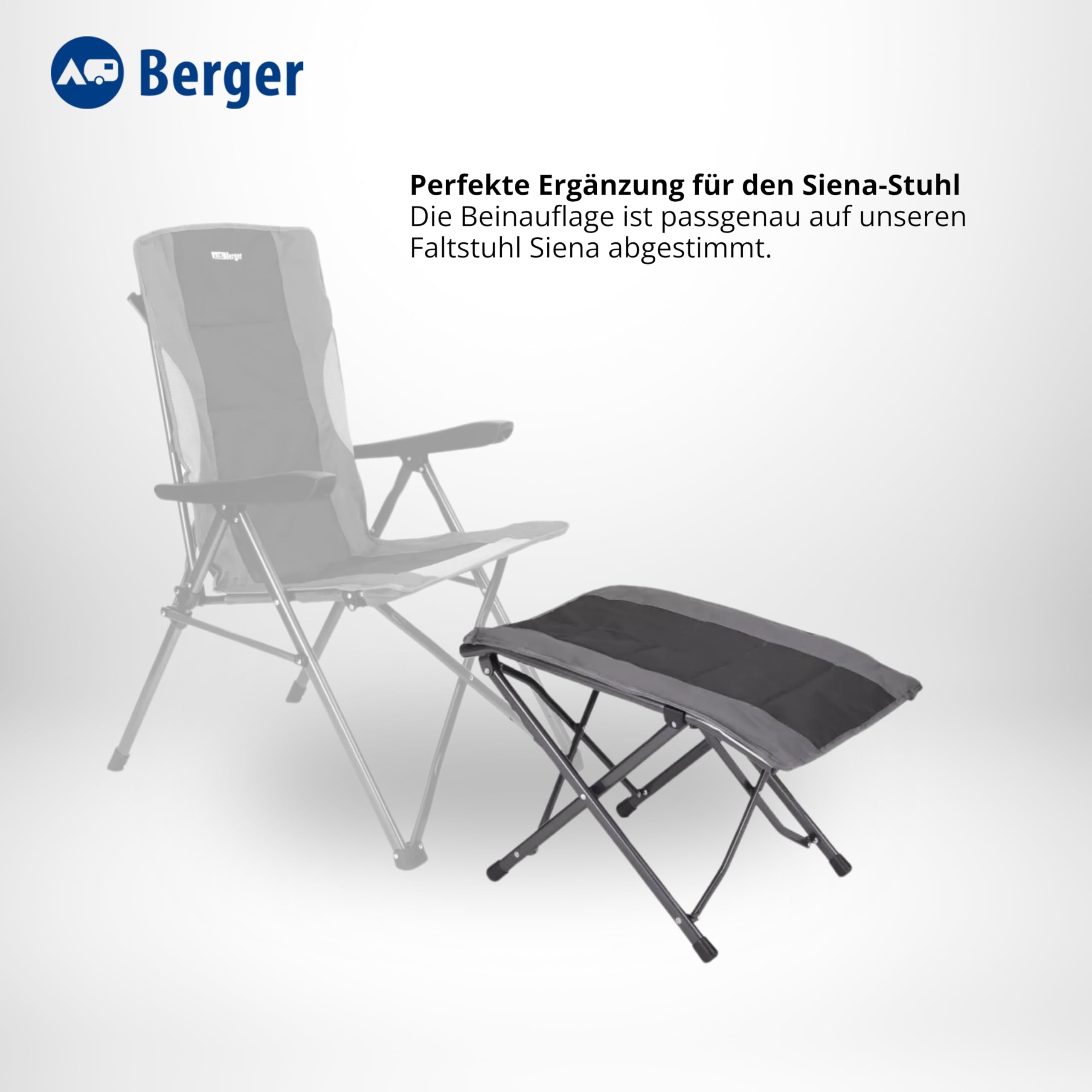 BERGER Siena Faltbare Beinauflage | Klapphocker Camping Fußhocker Outdoor belastbar bis 120 kg | Campinghocker klappbar mit Tragetasche | Campingmöbel Zubehör