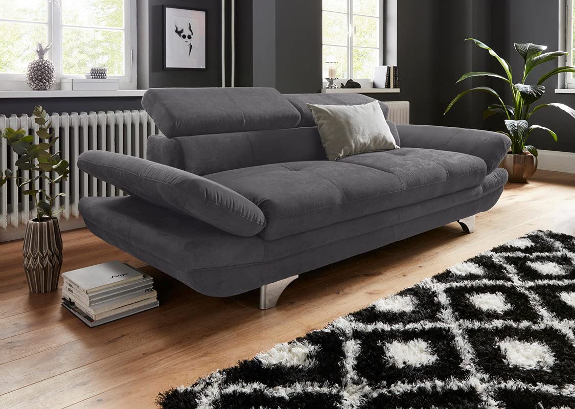 Fabrique 2 Seater Sofa Set for Living Room Modern Multi-Angle Adjustable Headrest and Hand Rest - 4 Year Warranty - Premium Comfortable Suede Fabric Dark Grey Two Seater Sofa for Living Room