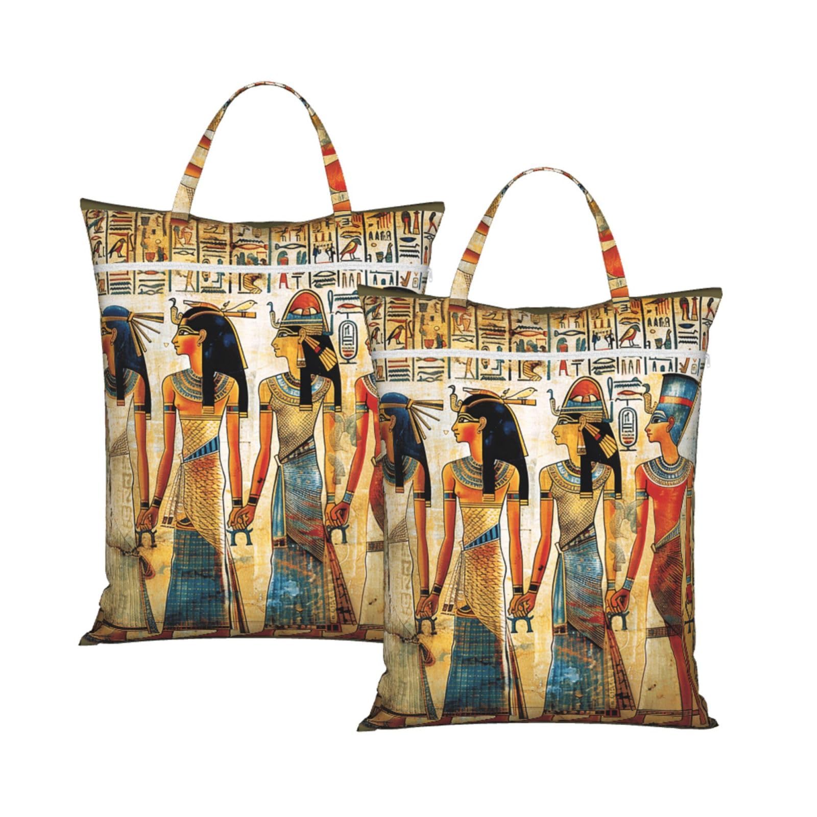 Large Travel Laundry Bags,women in ancient egypt Print with Handle Foldable Laundry Bag for Holidays Gym Swimming and Family Trips, 2Pcs