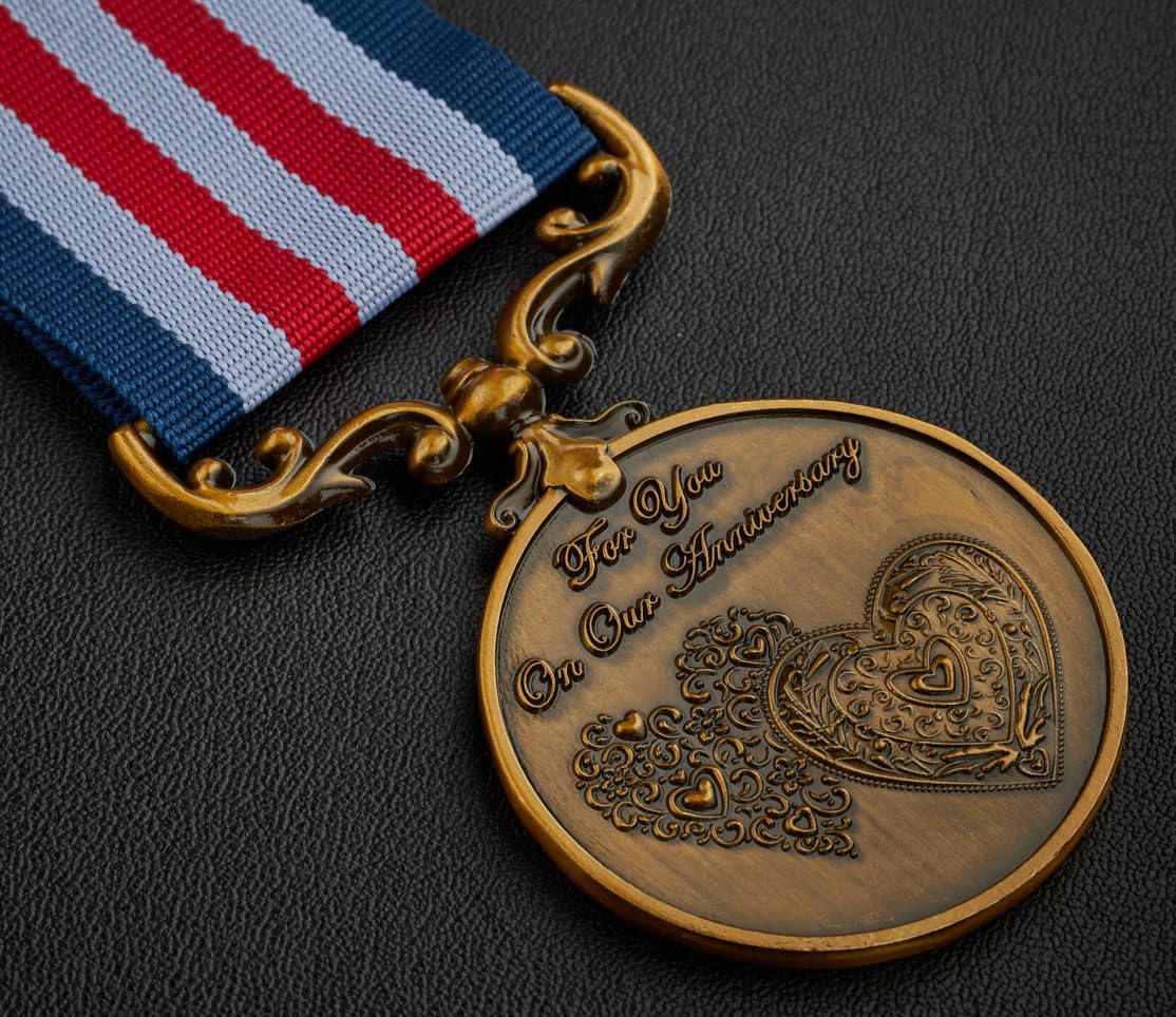 The Commemorative Coin Company Silver For You On Our Anniversary - Long/Distinguished Service & Bravery In The Field Medal. Gift/Present Husband/Wife/Partner. Antique Gold