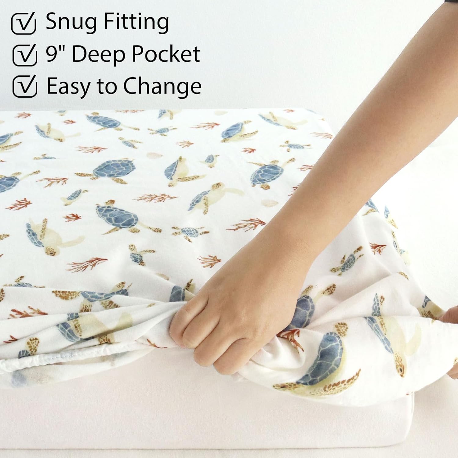 LifeTree Crib Sheets for Baby Unisex - Muslin Fitted Crib Sheets Toddler Bed Sheet, 70% Viscose from Bamboo and 30% Cotton, Fits Standard Crib, Sea Turtle, 28in x 52in