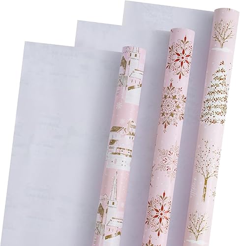 Vista 88 de LeZakaa Mini rollo de papel de regalo de Navidad azul, muñeco de nieve, reno, bola de cristal, árbol de copo de nieve, papel de regalo metálico