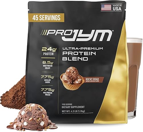 Pro JYM Rocky Road Proteína en Polvo - Aislados de Proteína de Suero, Caseína y Proteína de Leche, Construcción de Músculo Magro para Hombres y