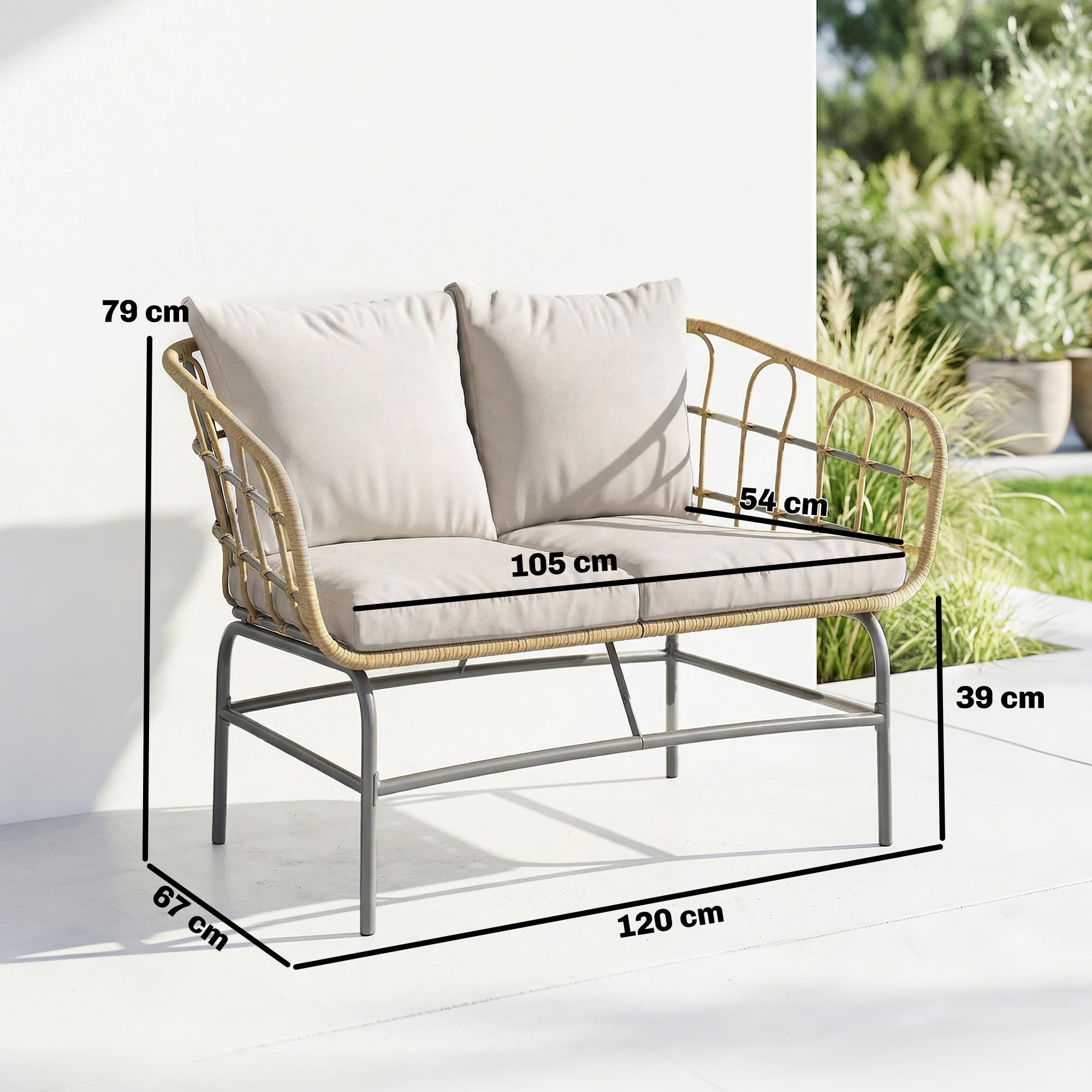 Outsunny Canapé de Jardin 2 Places Résine Tressée Marron