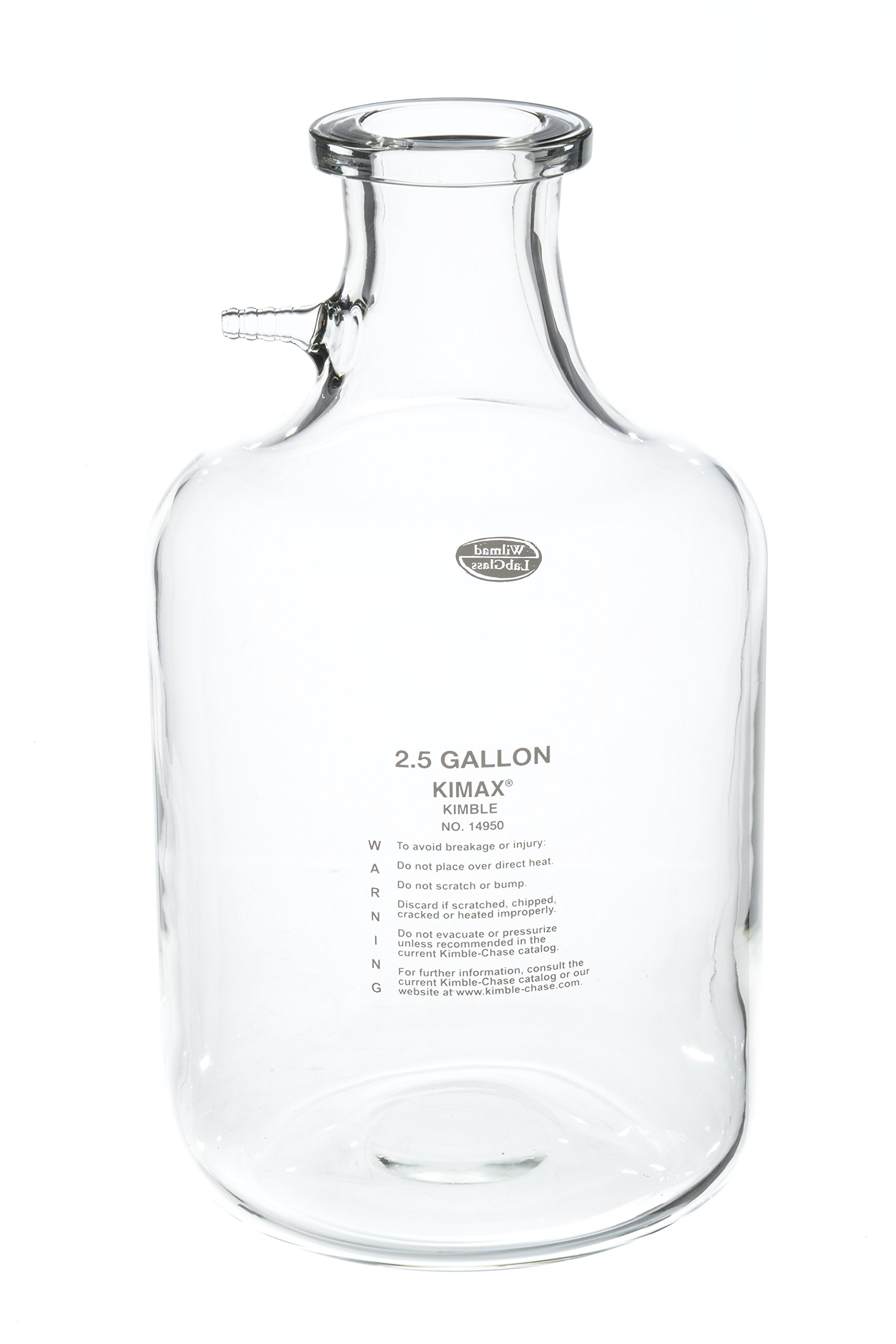 Wilmad-Lab Glass LG-3465-100 Carboy with Hose Connection, 2.5 gal Capacity