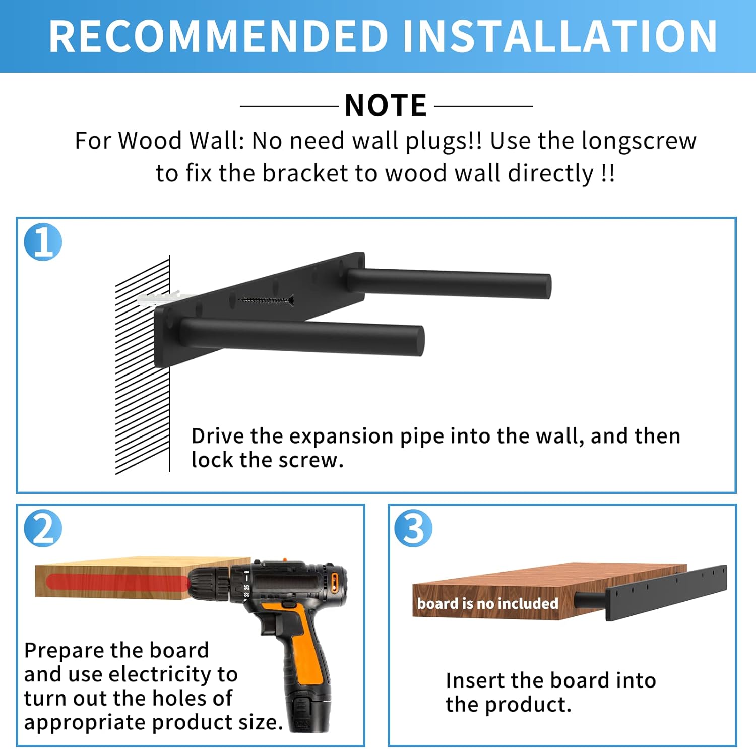 23 Inch Heavy Duty Blind Wall Mount Floating Shelf Bracket - Hidden Shelf Bracket with 150 LB Weight Capacity -3/4 Inch Solid Steel Support Rods