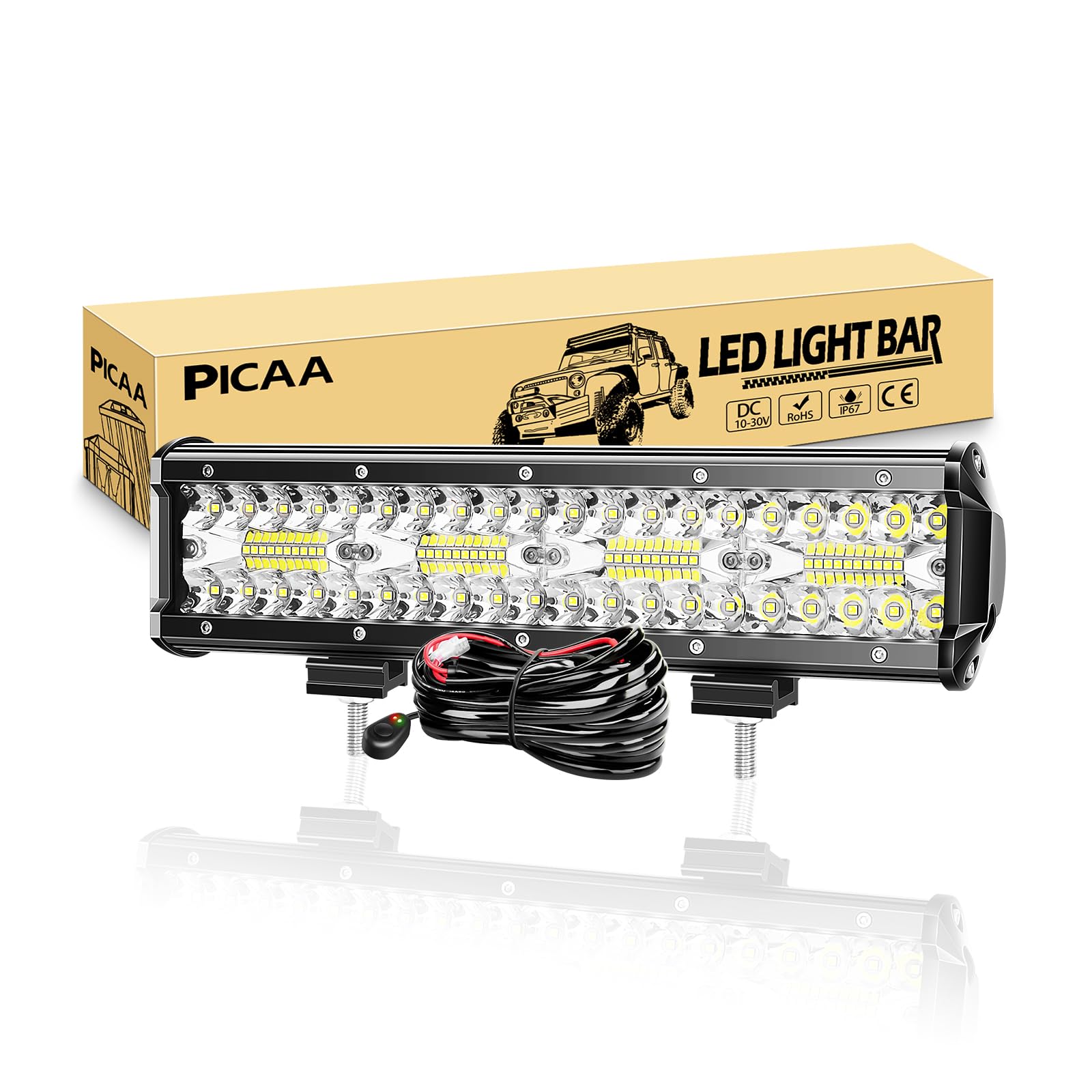 PICAA Barra Led Tres Fila 12 Pulgadas 30.4CM 240W 8D Barra de luz LED 12V Barra de Luces LED con Cable Barra de luz de Trabajo LED para SUV Offroad ATV UTV Tractor 4x4 Coche Auto
