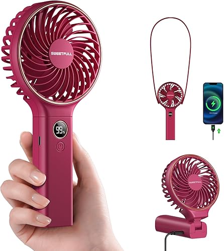 Miniatura 16 de SWEETFULL Ventilador de mano portátil, batería recargable de 5000mAh, 6 velocidades de viento, pantalla digital LED, ventilador eléctrico personal