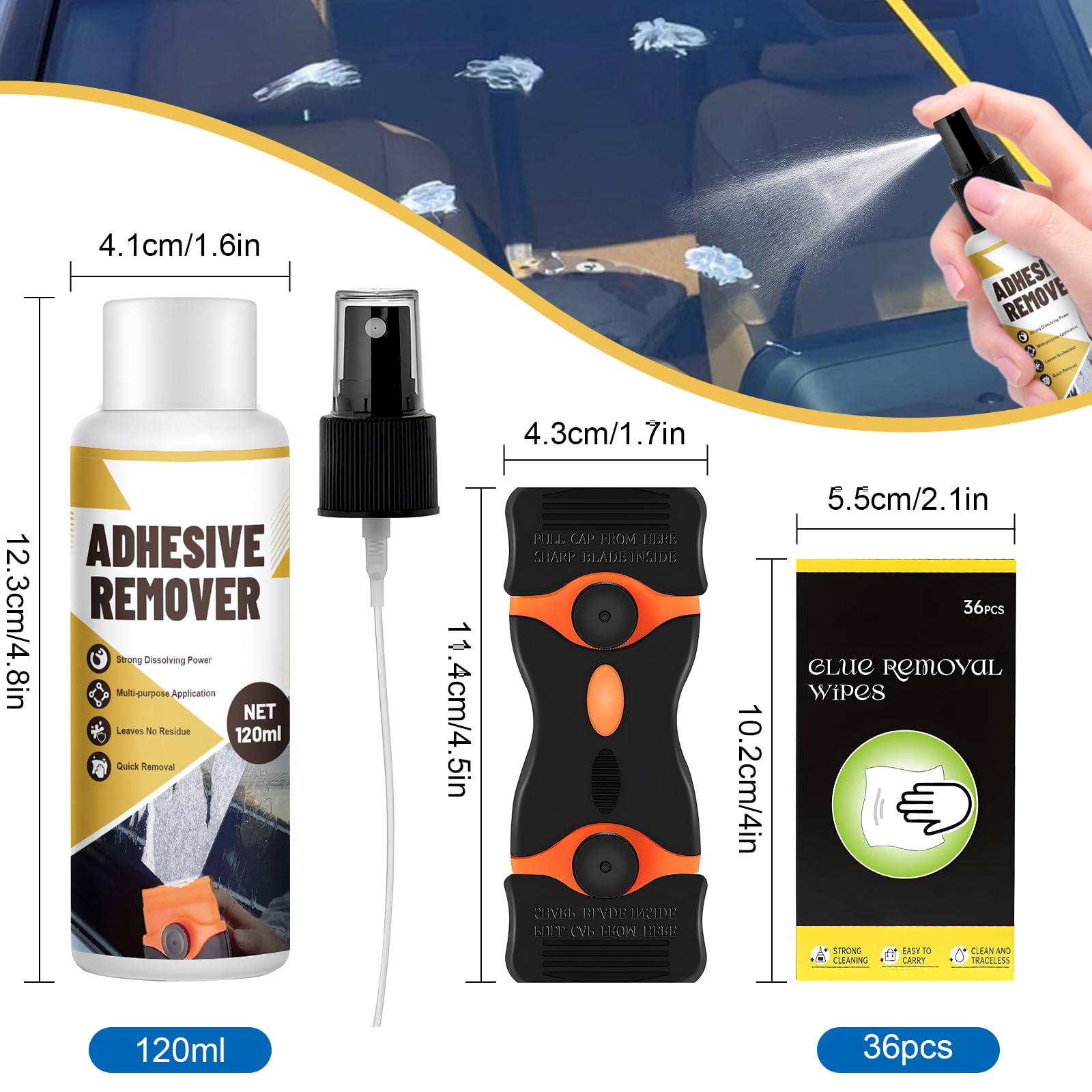 WEILAOK zmywacz kleju, szybkie rozpuszczanie, usuwanie uporczywych etykiet, resztki kleju – 120 ml + chusteczki do usuwania kleju x 36