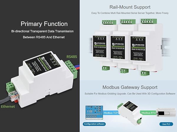 Server seriale industriale RS485 a Ethernet Modbus Gateway MQTT Gateway TCP/IP a modulo seriale, supporta alimentatore PoE Ethernet, con alimentazione e protezione dell'isolamento del segnale, - 4