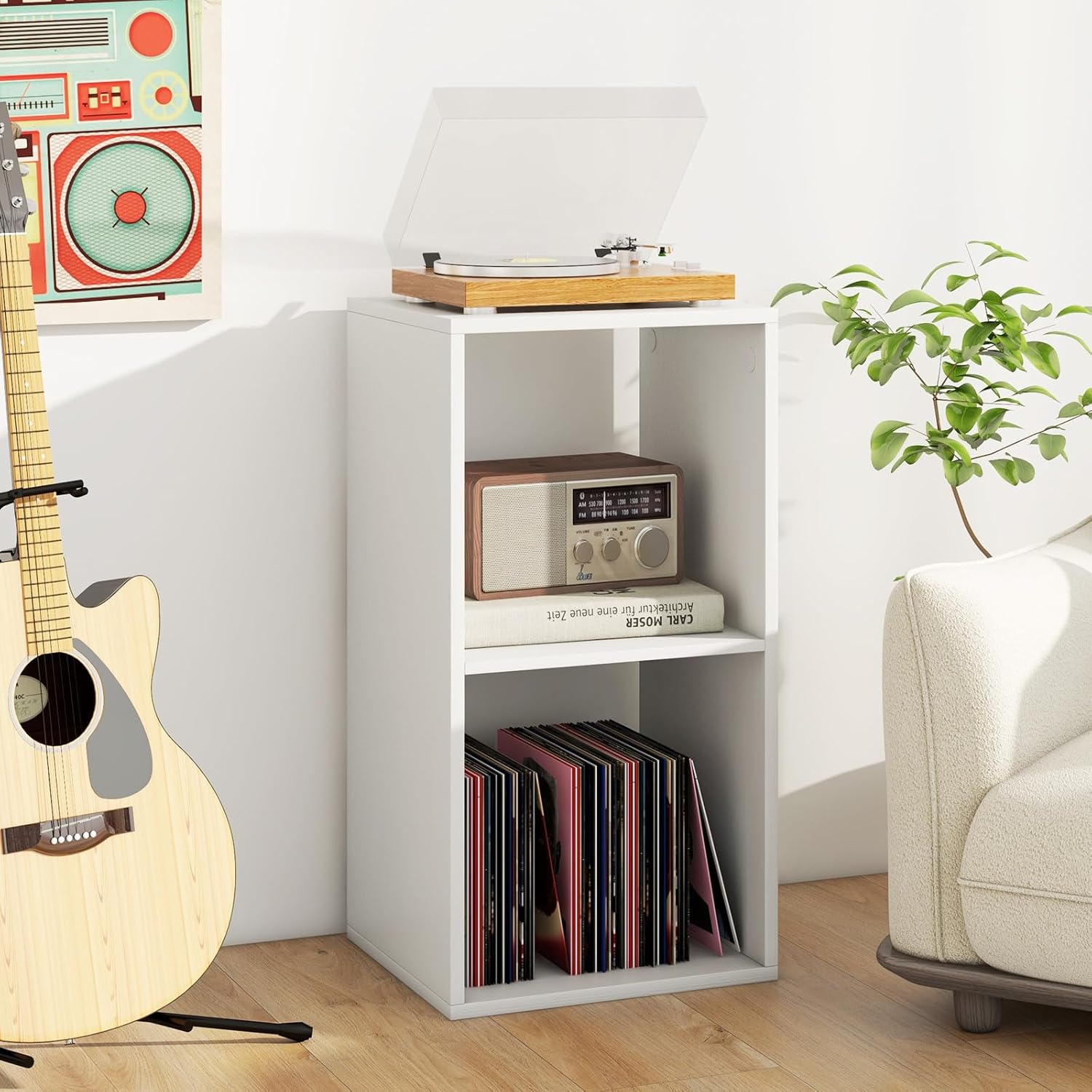 2 Cube Storage Organizer, 2 Tier Floor Standing Bookcase, Small Bookshelf for Small Spaces, Wooden Open Display Shelf for Living Room, Bedroom, Study, White Bookshelf with Open Back