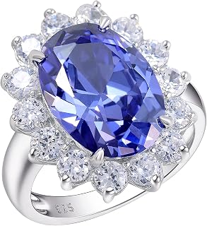 Blue Tanzanite Statement Rings for Women Sterling Silver Royal Gemtone Engagement Ring Oval