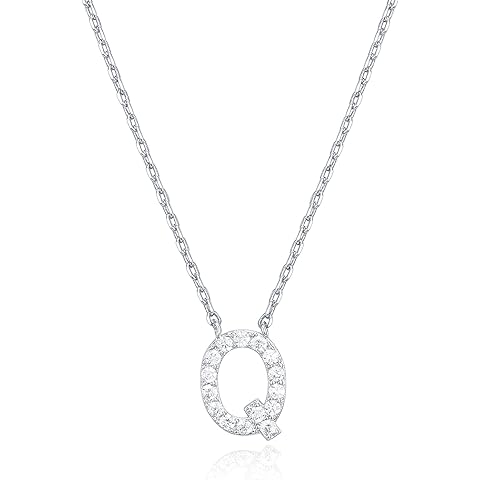 PAVOI 14K White Gold Plated Cubic Zirconia Initial Necklace | Letter Dainty Necklaces for Women
