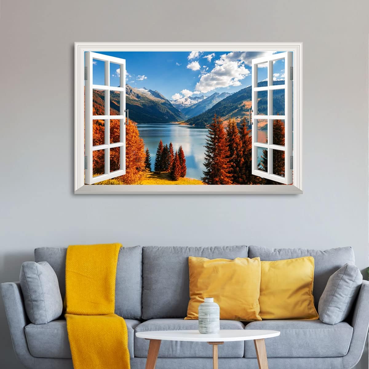 Renditions Gallery Canvas Nature Wall Art Home Paintings & Prints Artwork Autumn Lake Cloudy Mountain Modern Glam Romantic Wall Hanging Decorations for Bedroom Office Kitchen - 18"x27" LT21 image 4