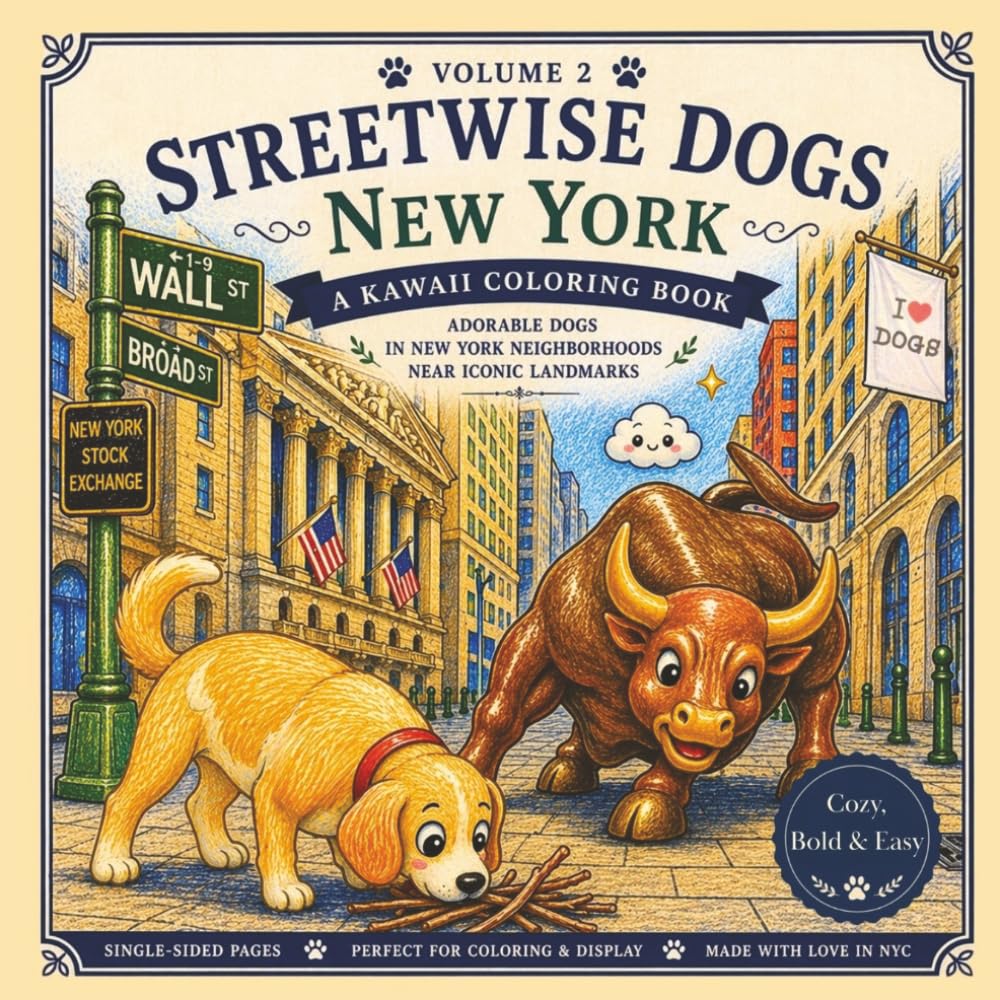 Streetwise Dogs New York Coloring Book – Volume 2: Kawaii NYC Dogs | Bold & Easy Illustrations for Relaxing Coloring