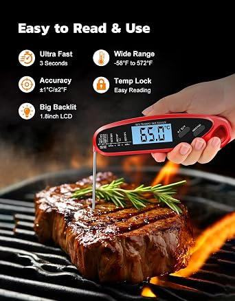 Babacom Meat Thermometer Digital with Dual Probes, Instant Read & Alarm