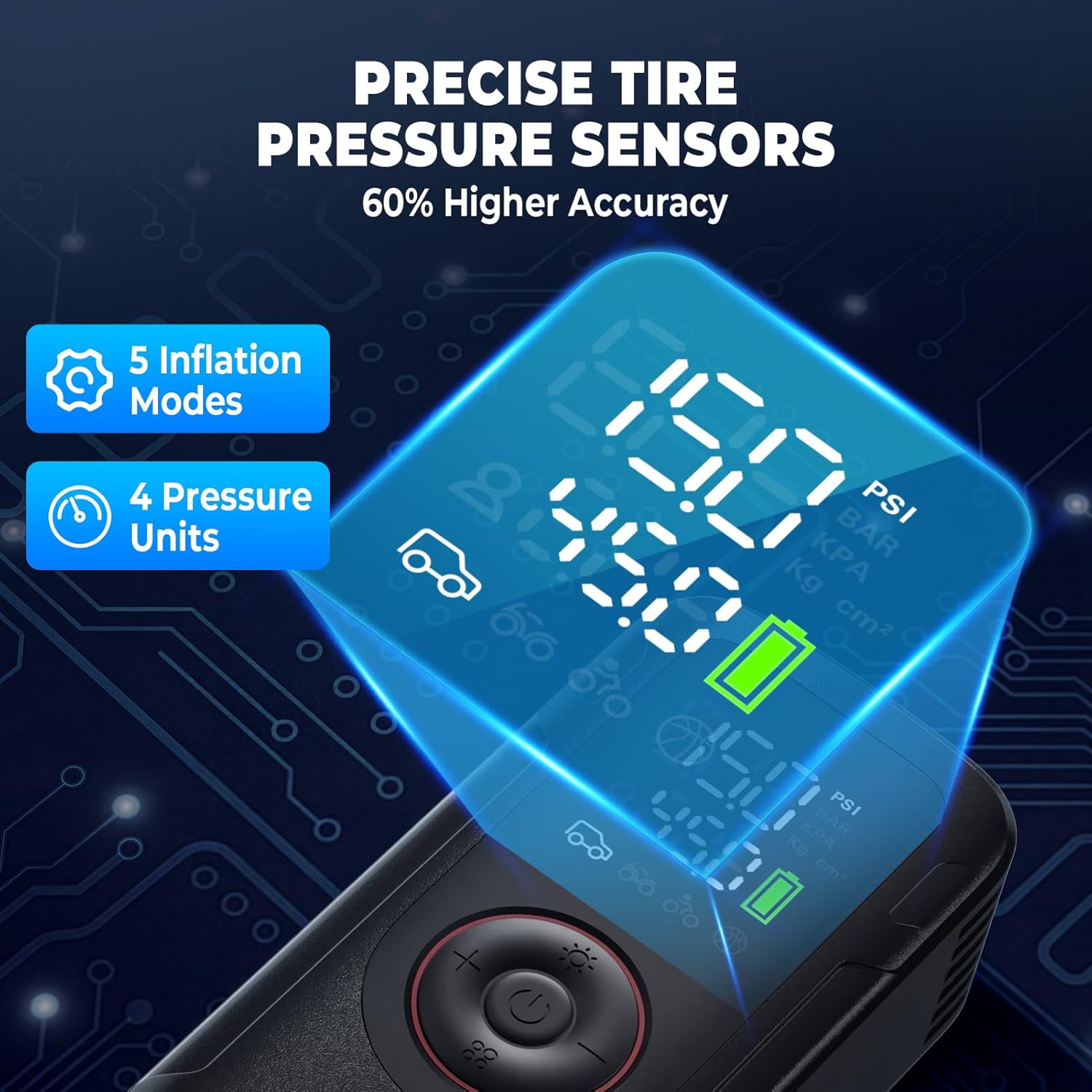 Vernee VP10PRO Tire Inflator Portable Air Compressor with High-Definition Digital Display,150 PSI,3000mAh Air Pump for Car Tires with 3 Modes LED Lights & Pressure Gauge for Car, Motorcycle, Balls