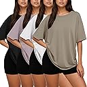 Siimcuzy 4 Pack Oversized Tshirts for Women, Loose Fit Crew Neck Summer Baggy Tops Workout Tees Plus Size T Shirts