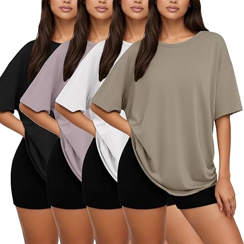 4 Pack Oversized Tshirts for Women, Loose Fit Crew Neck