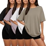 Siimcuzy 1&sol;2&sol;4 Pack Oversized Tshirts for Women&comma; Loose Fit Crew Neck Summer Baggy Tops Workout Tees Plus Size T Shirts