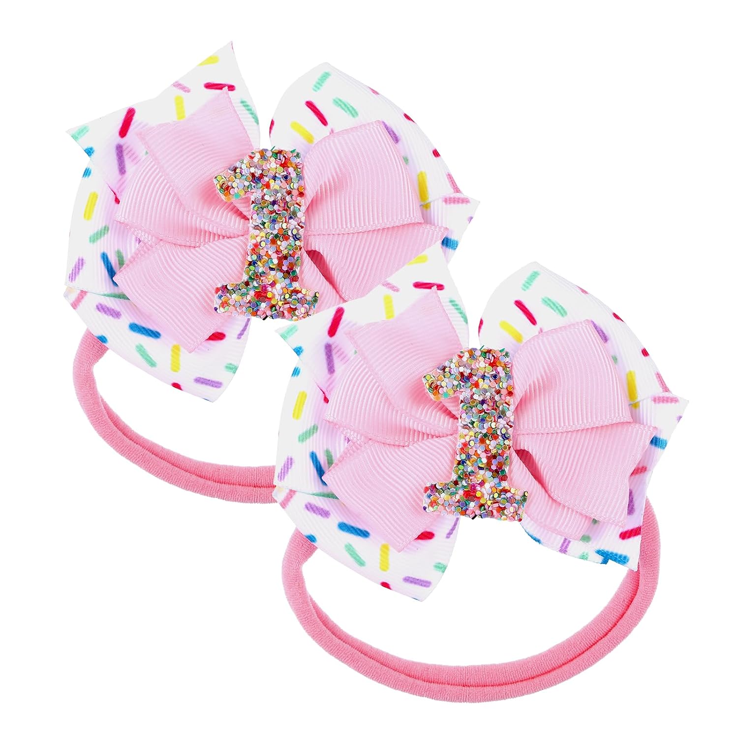 2pcs 2nd Birthday Hair Bow for Baby Girls, Sprinkle Confetti 2nd Birthday Decorations, Ice Cream Party Theme Bow Clips, Pink Hair Accessories