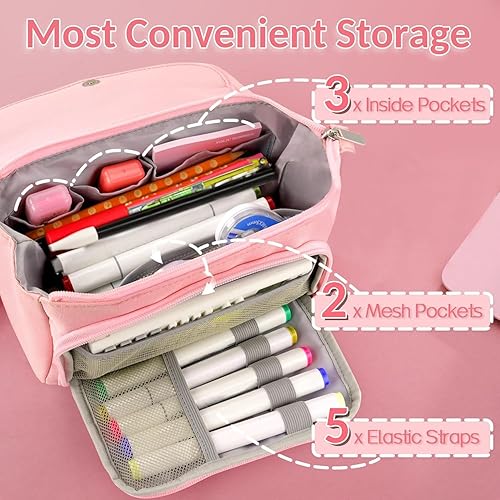 Miniatura 3 de Sooez Estuche para lápices súper grande, bolsa de lápices de gran capacidad con 3 compartimentos, capacidad para 200 lápices, bonita bolsa para