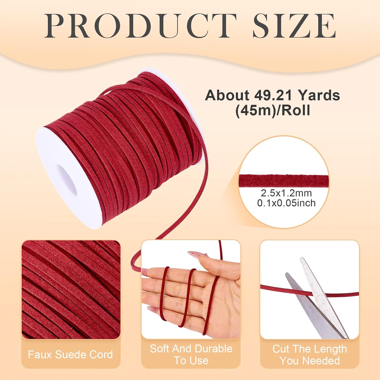 Flat Leather String Cord Cheriswelry 49.21 Yards 2.5MM Suede Cords Ribbon for Jewelry Making for DIY Craft Necklace Bracelet Choker Supplies Gift Wrap Accessory (Red)