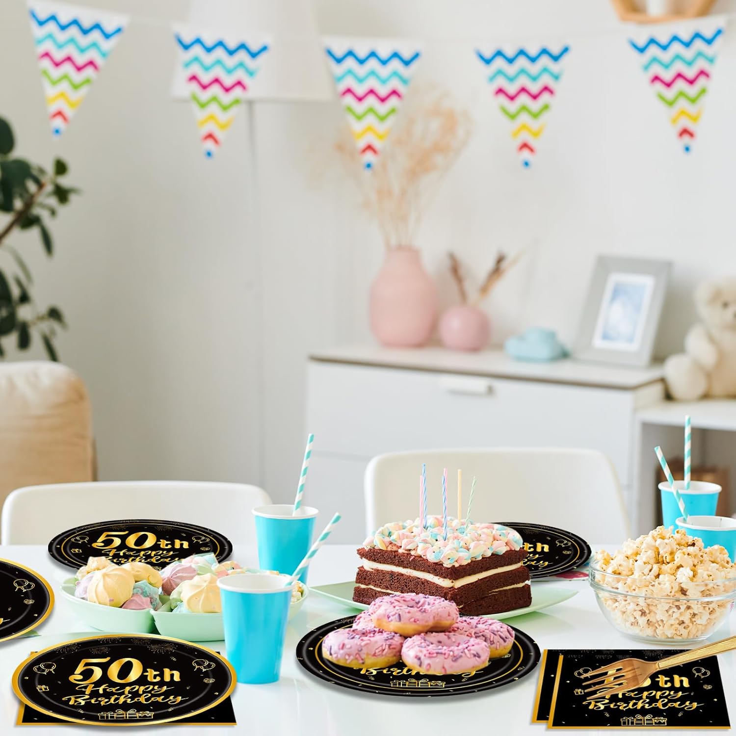 96PCS 50th Birthday Decorations Vintage 1976 Party Supplies 60 Year Old Birthday Party Decorations Cheers to 50 Years Plates Napkins Forks Black and Gold Dinnerware Favors for Men - Image 7