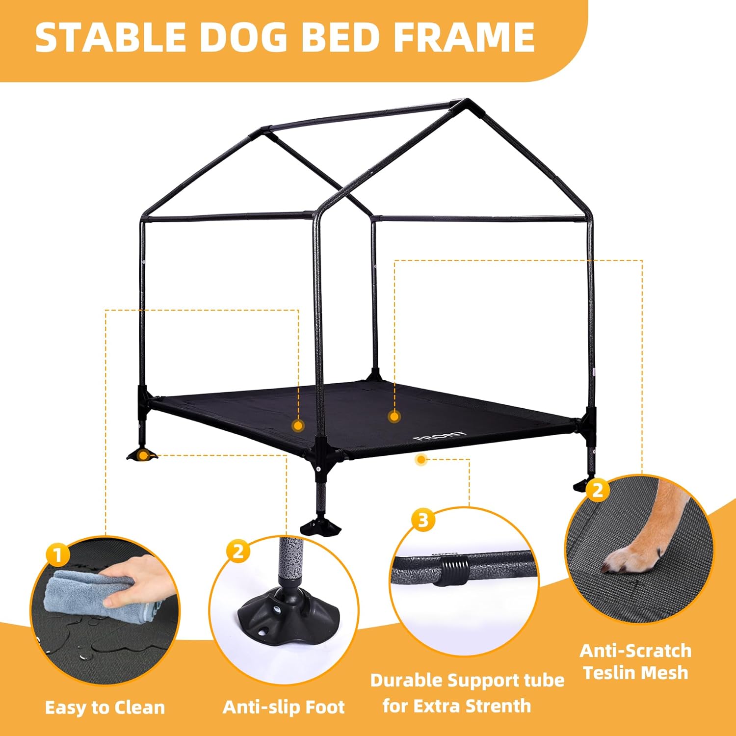 42" Dog House Outdoor Indoor with Breathable Mesh Windows, 2-in-1 Outside Dog House Elevated Dog Bed Cot Dog Tent Shade Shelter, Easy to Assemble & Clean (42 INCH)