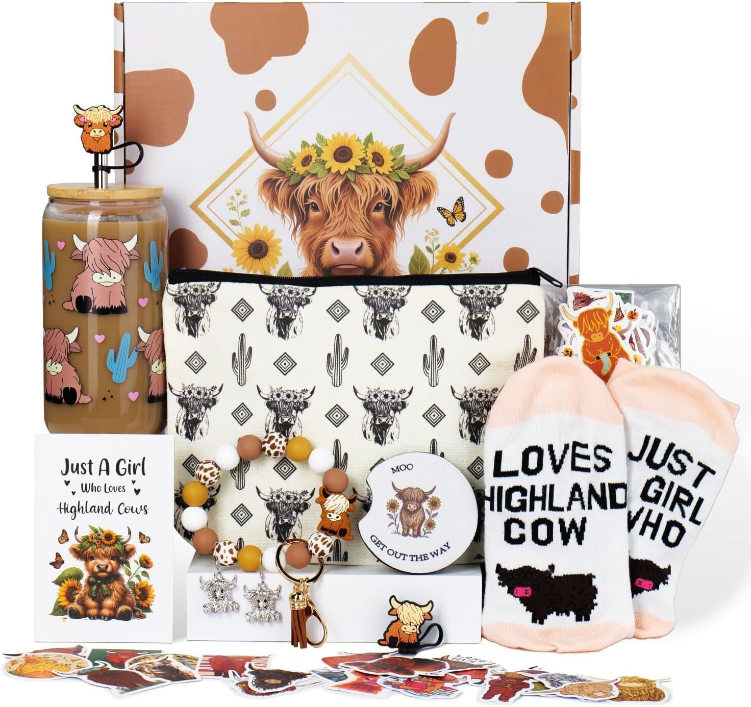 Highland Cow Gifts For Women, Valentines Day Gifts For Daughter, Highland Cows Lovers, Girls, Friend, Teen, Girl, Valentines Day Gifts For Her, Birthday, Cow Print Stuff With Cup, Keychain, Soft Socks
