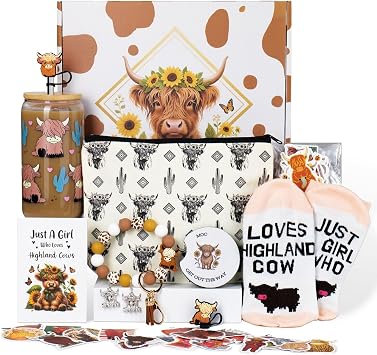 Highland Cow Gifts For Women, Valentines Day Gifts For Daughter, Highland Cows Lovers, Girls, Friend, Teen, Girl, Valentines Day Gifts For Her, Birthday, Cow Print Stuff With Cup, Keychain, Soft Socks