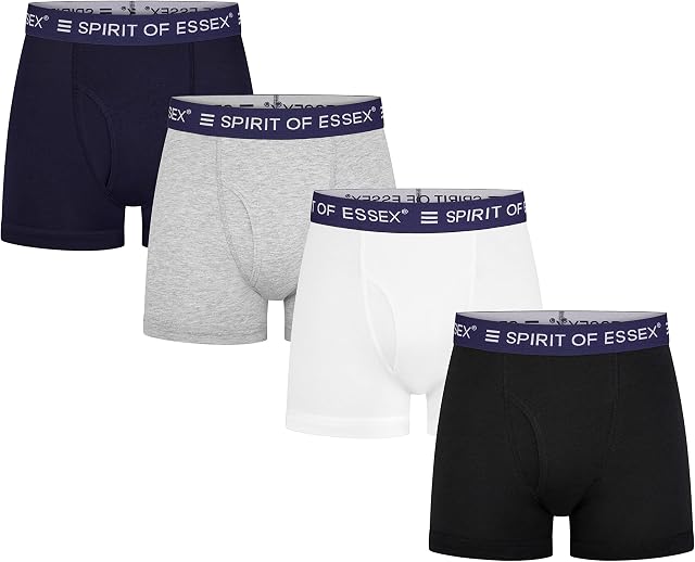 4-Pack Men's Cotton Stretch Boxer Hipsters with Fly | Mens Boxers Shorts Multipack with Elastic Waistband | Cotton Rich Trunks, Comfortable Mens Underwear (as8, alpha, l, regular, regular)