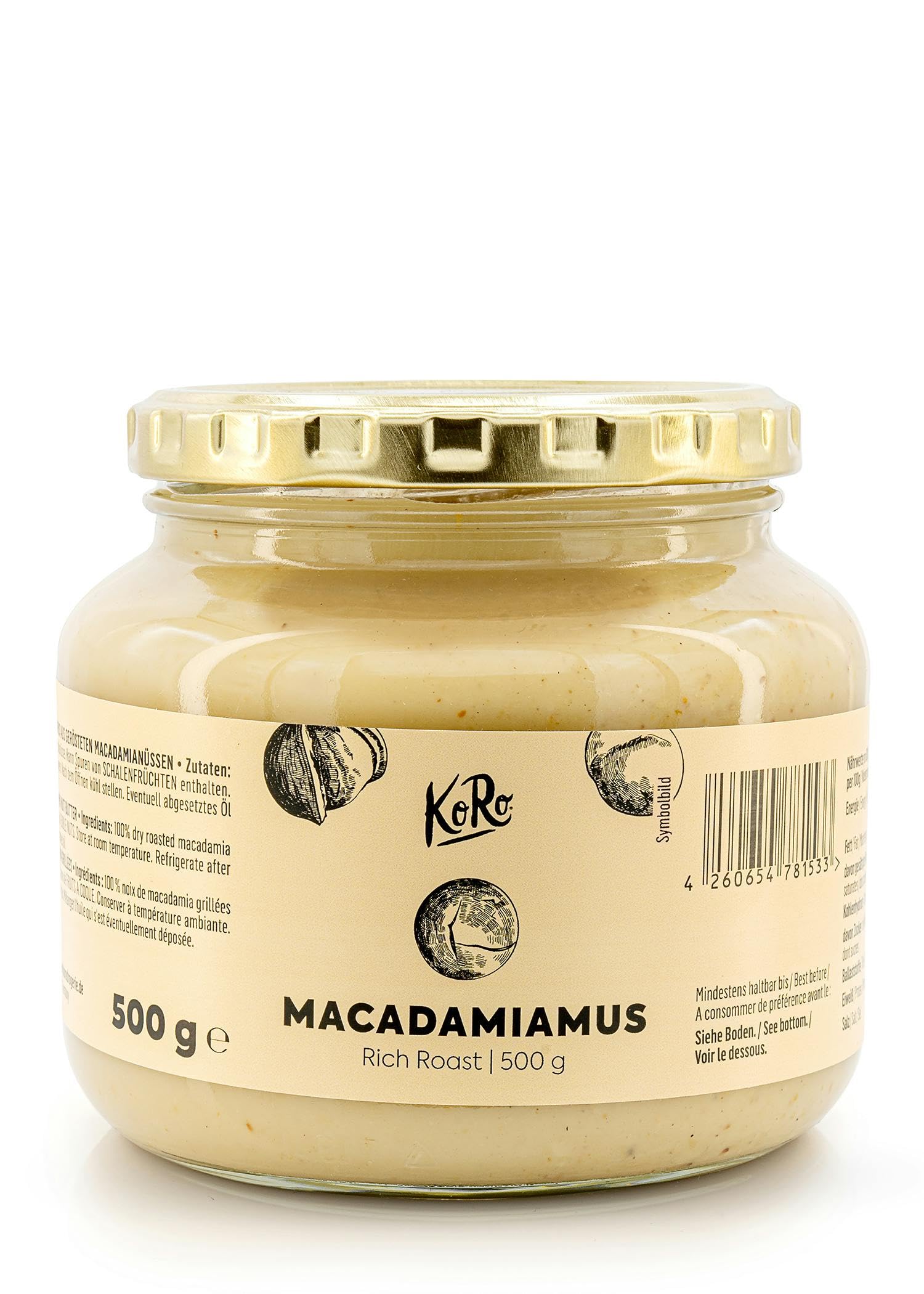 KoRo - Macadamiamus Rich Roast 500 g - 100% Macadamianüsse - Vegan - Als Snack oder Topping für Süßes