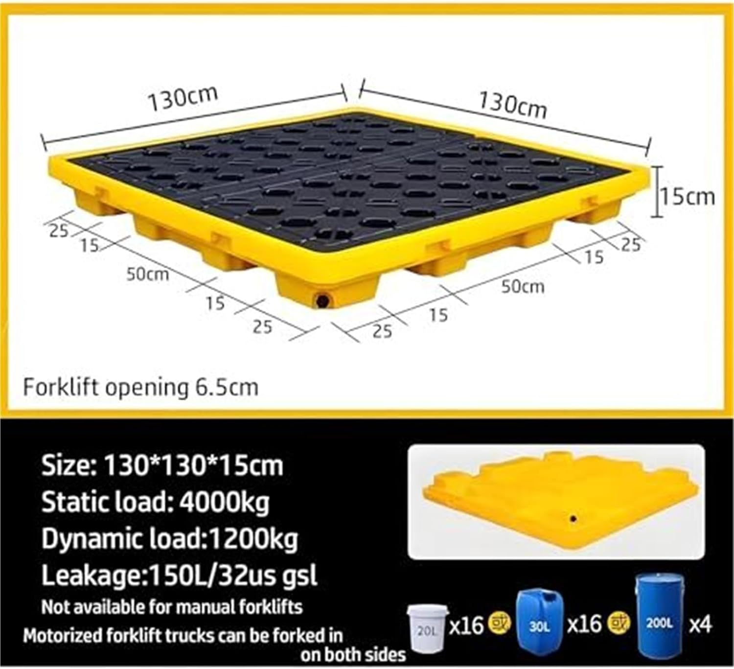 Leak-Proof Plastic Drum Spill Containment Platform, Stackable Oil Spill Tray, Non-Slip Modular Design for Warehouse and Workshop Storage, Durable Pallet Solution