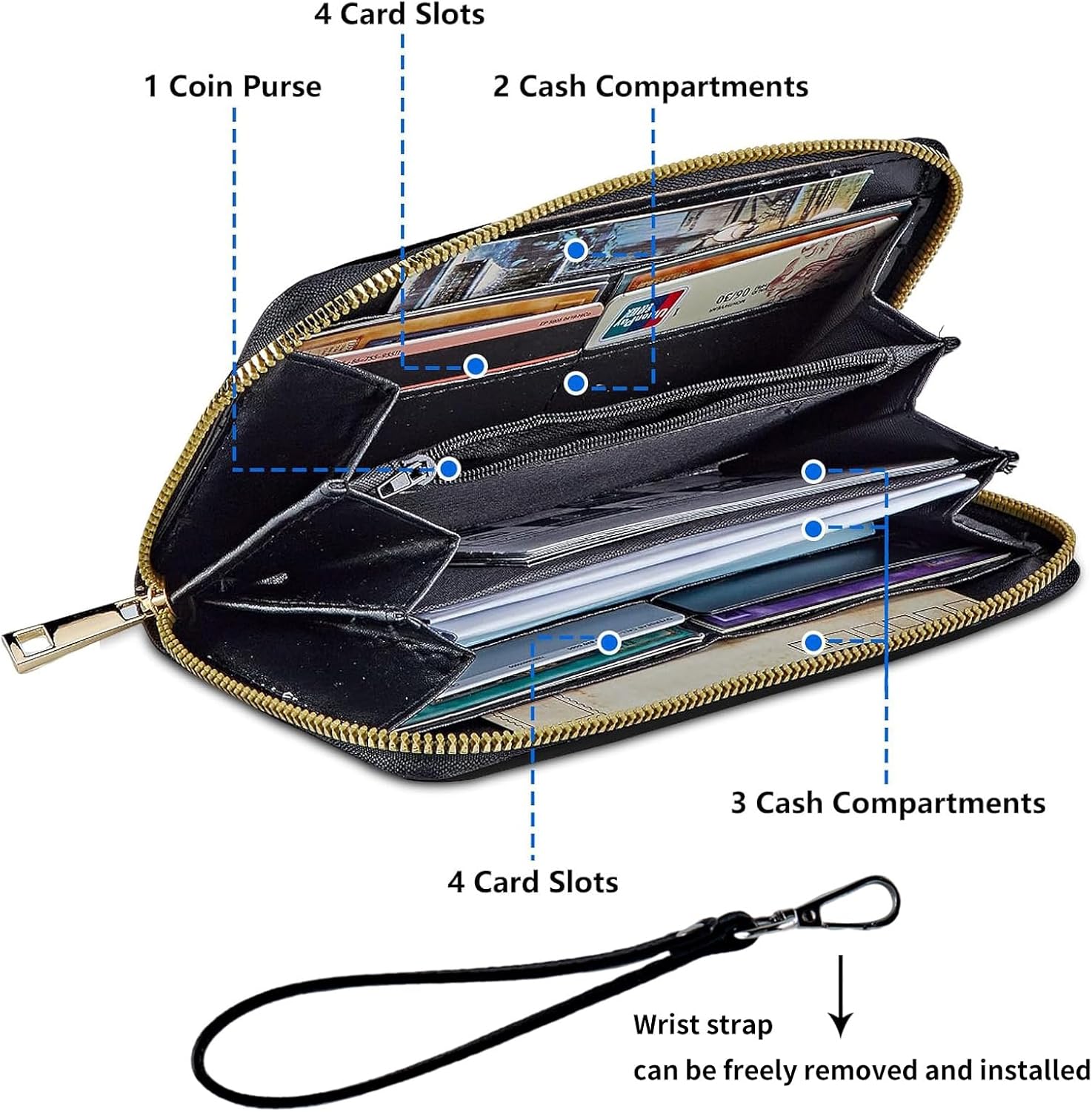 Women's Wallets,PU Leather Wristlet Wallet for Women,Card Holder Organizer Ladies Clutch with Zipper & Phone Holder-Beautiful Highland Cow - Image 4