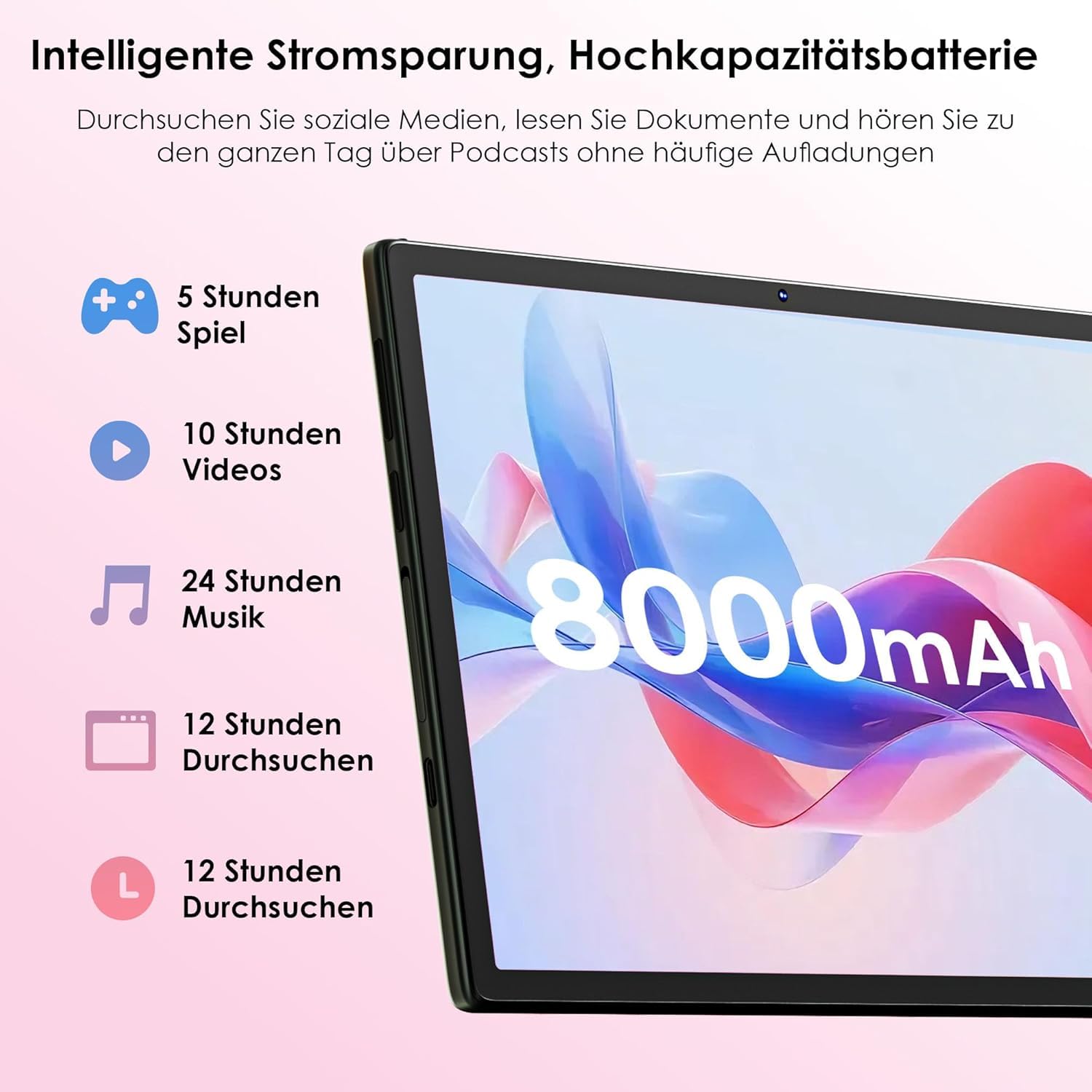 ZENTALITY Kinder Tablet 10 Zoll Android 15 mit 30GB RAM + 64GB ROM(2TB), 5G WLAN 6, Widevine L1, Elterliche Kontrolle, 8-Core, 8000 mAh, Kids Tablet mit Kinder Hülle Eva + 360° Drehbarer Ständer,Rosa