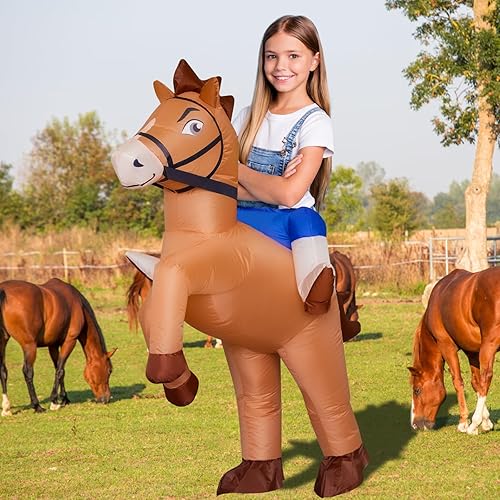 Miniatura 5 de Stegosaurus Disfraz inflable de caballo para niños, Halloween, montar a caballo, vaquero, disfraces divertidos para niños y niñas, fiesta de cosplay