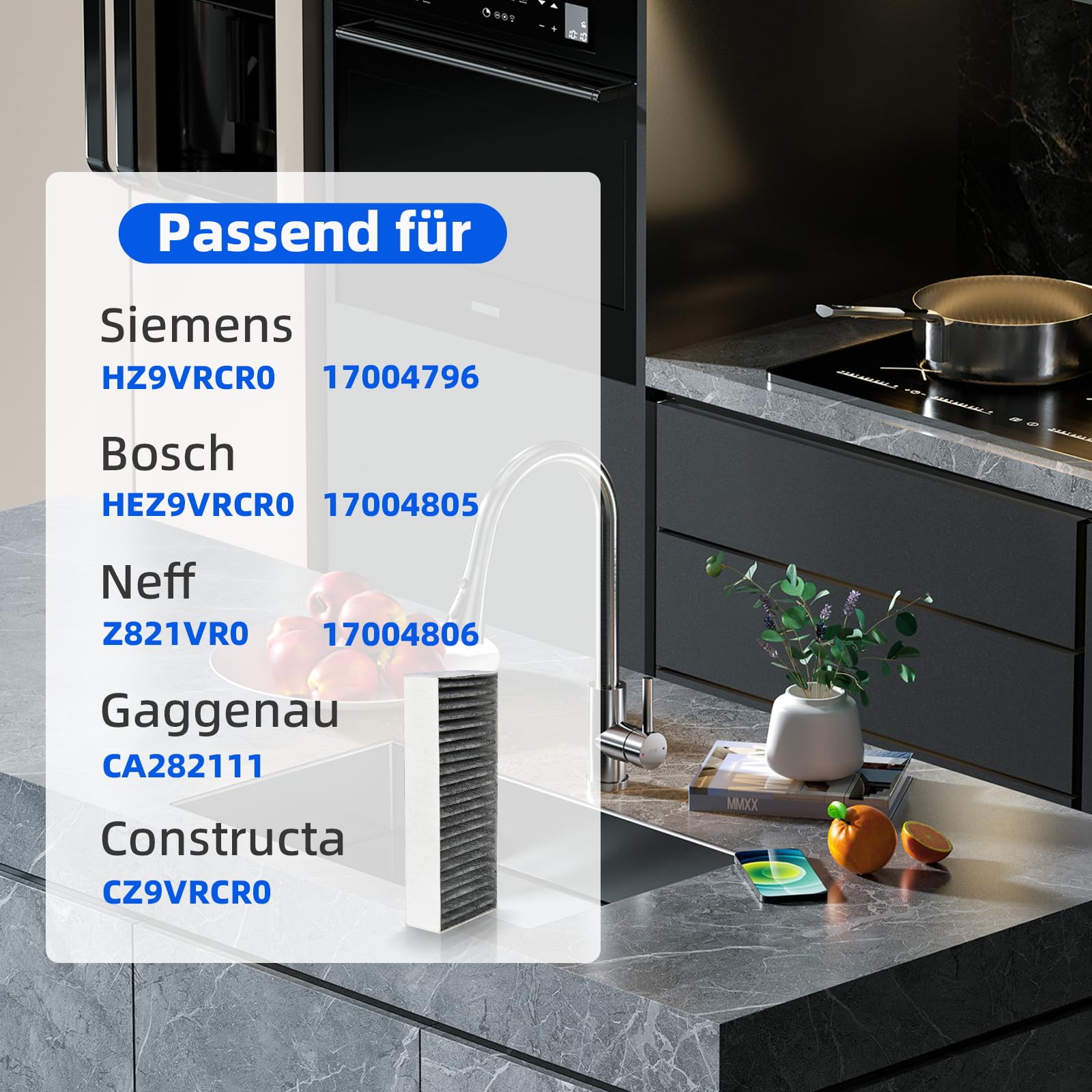 4 Stück Aktivkohlefilter für Dunstabzugshaube Siemens HZ9VRCR0 17004796 / Bosch HEZ9VRCR0 17004805 / Neff Z821VR0 17004806 / Gaggenau CA282111 / Constructa CZ9VRCR0, Umluftersatzfilter Zubehör