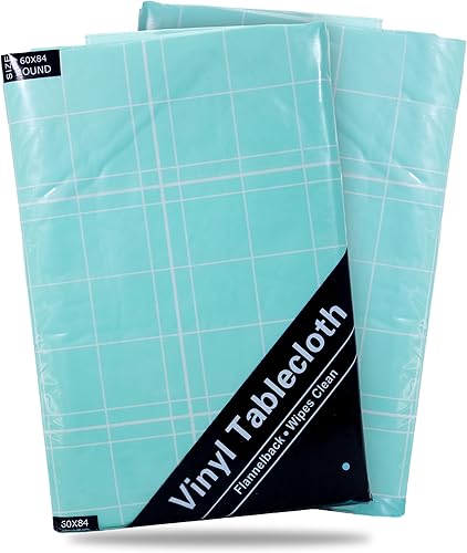 Mantel de vinilo con franela en la parte posterior, diseño de líneas blancas