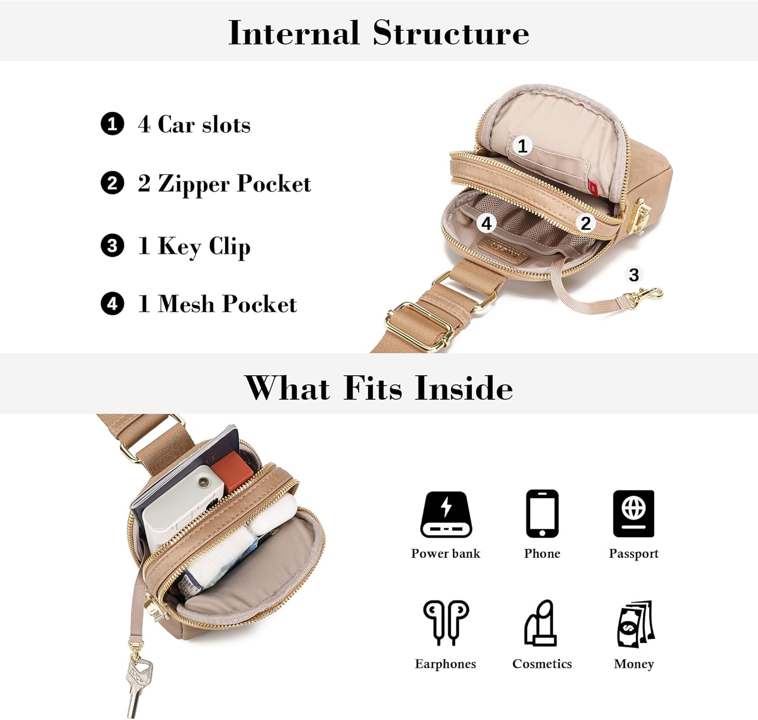 INICAT Anti Theft Crossbody Bag for Women, Small RFID Blocking Sling Purse with Zipper Lock for Travel, Vegan Leather