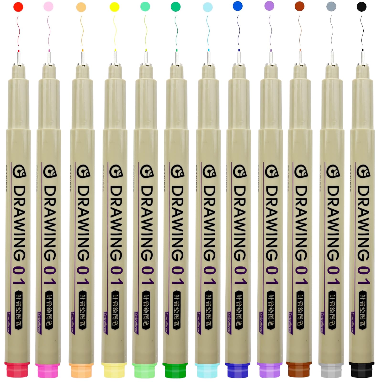Photo 1 of 01 Micro Fineliner Drawing Art Pens, 12 Colors 0.25mm Extra Fine Point Pens, Please Test the Use on Clean Paper