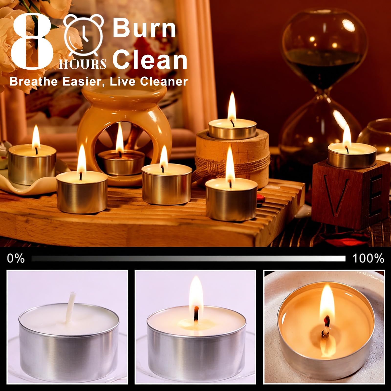 Lot de 120 bougies chauffe-plat à haute combustion en cire de soja - Sans paraffine - Sans paraffine - Pour mariage, décoration d'intérieur, urgence et réchauffement des aliments - 3,9 x 2,4 cm
