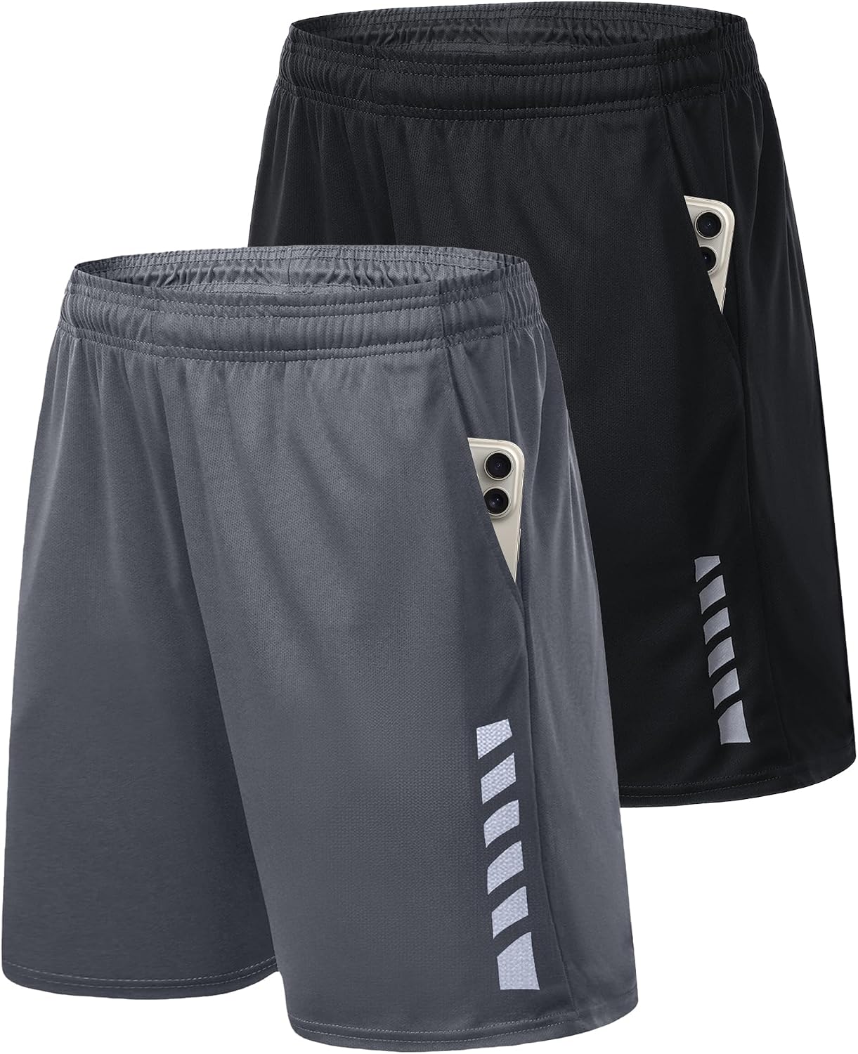 Men's Athletic Shorts with Pockets and Elastic Waistband, Quick Dry Activewear Workout Short for Gym, Running