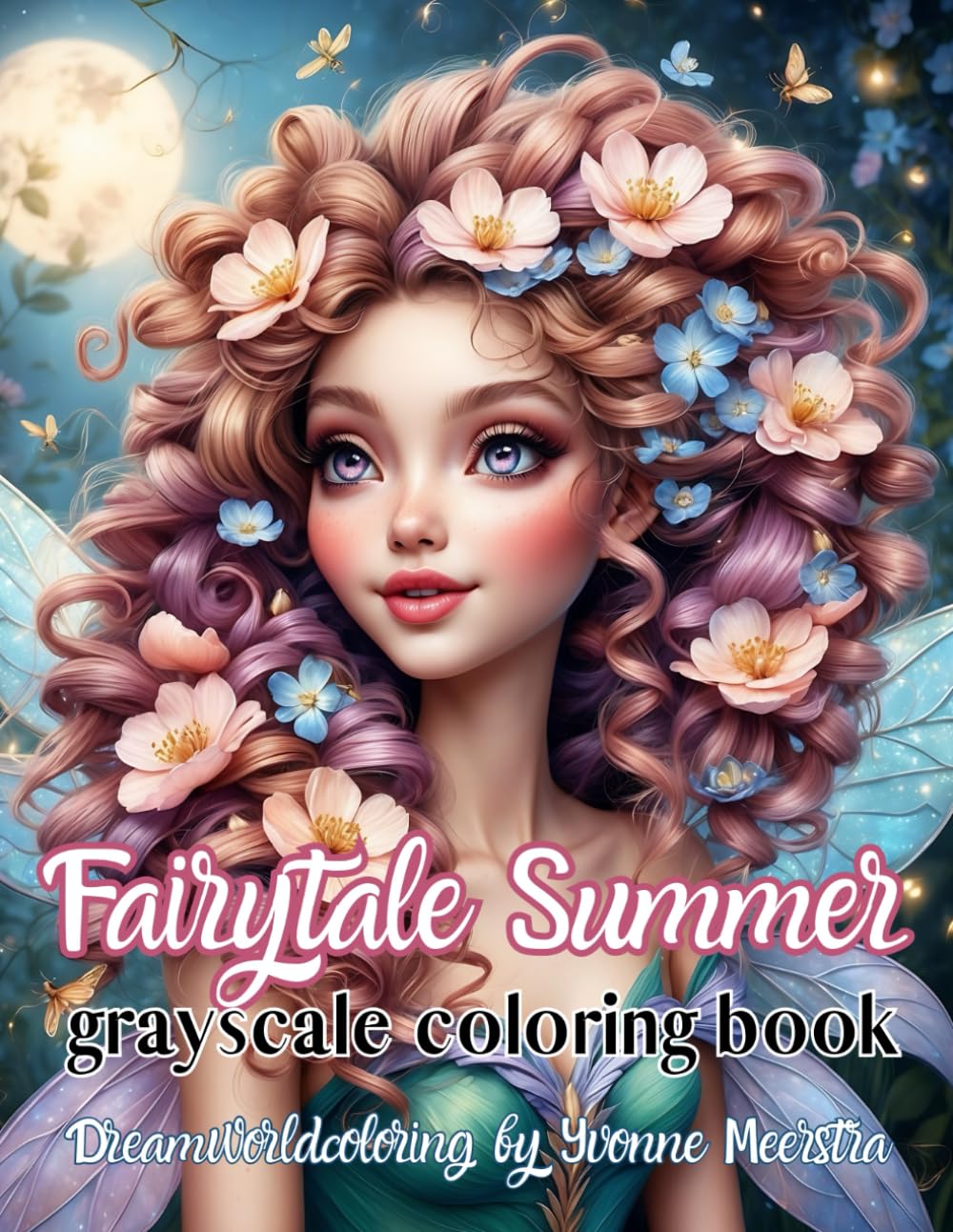 Fairytale summer: A Grayscale Coloring Book for Adults with Whimsical Fairytale Portraits and Floral Summer Magic