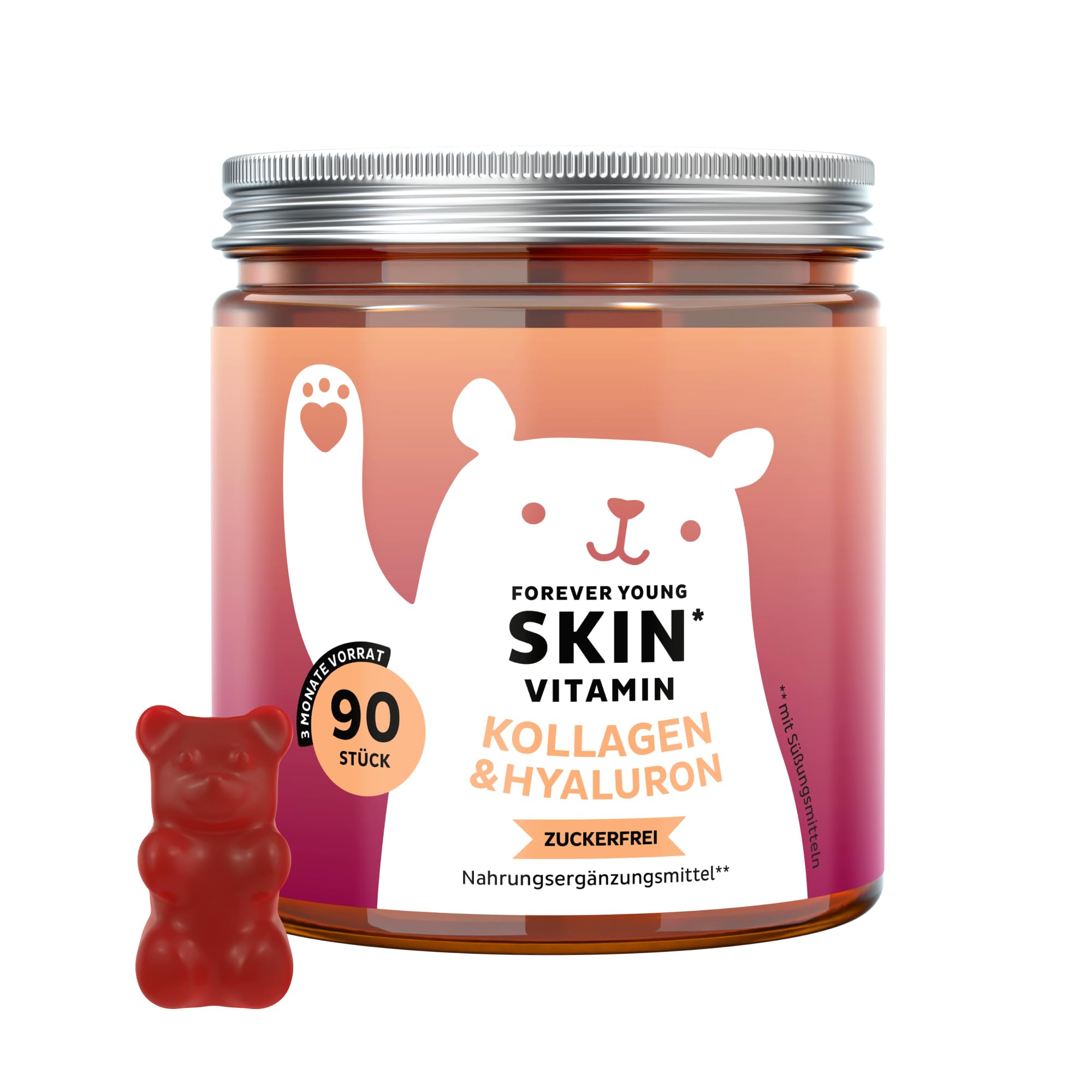 Forever Young Skin – Vitamin Collagen & Hyaluronic Acid – Anti-Aging Gummies – mit Vitamin C, E und Coenzym Q10 – 90 Stück (3 Monate) – zuckerfrei – Bears with Benefits